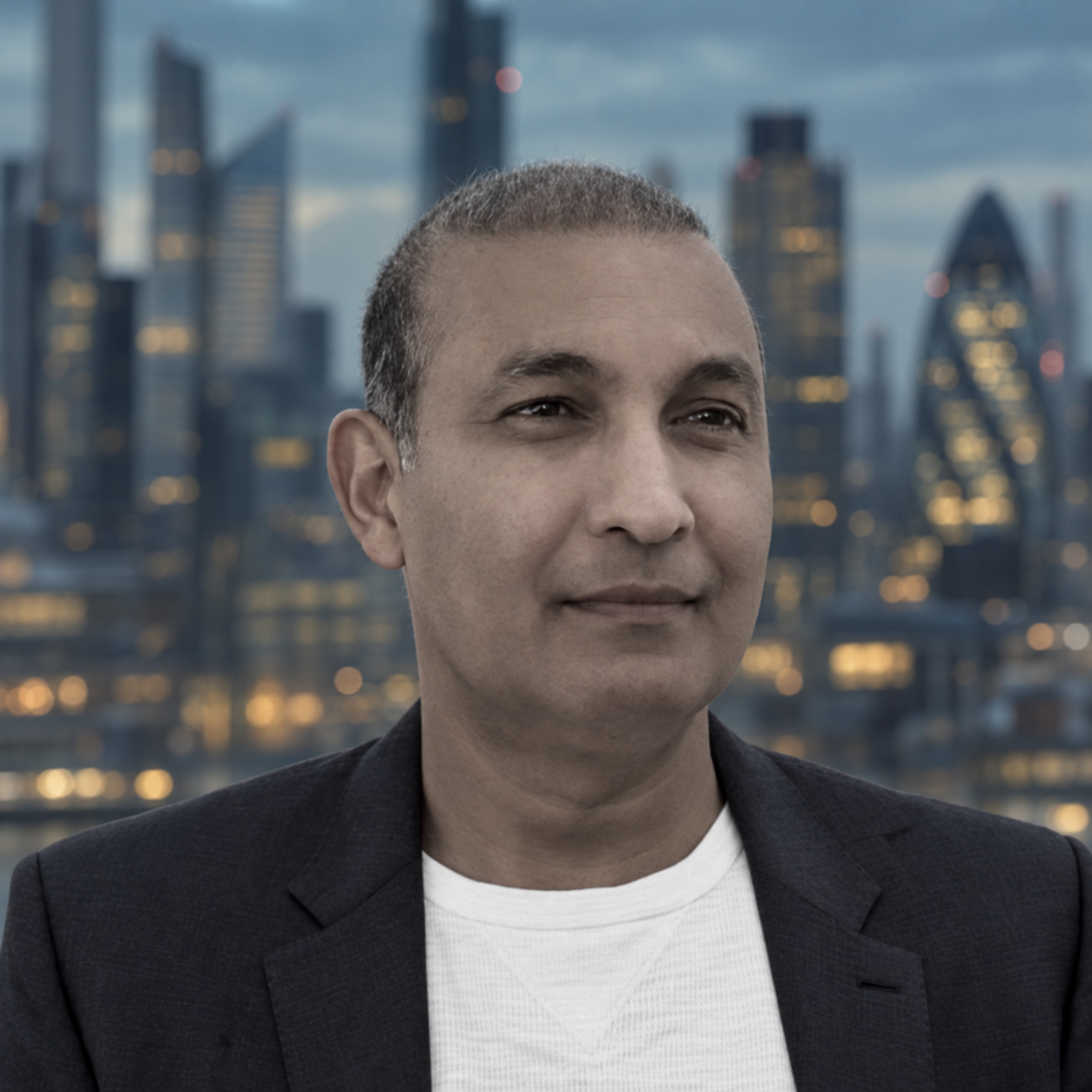 Nandi Gurprasad against a softly blurred London skyline